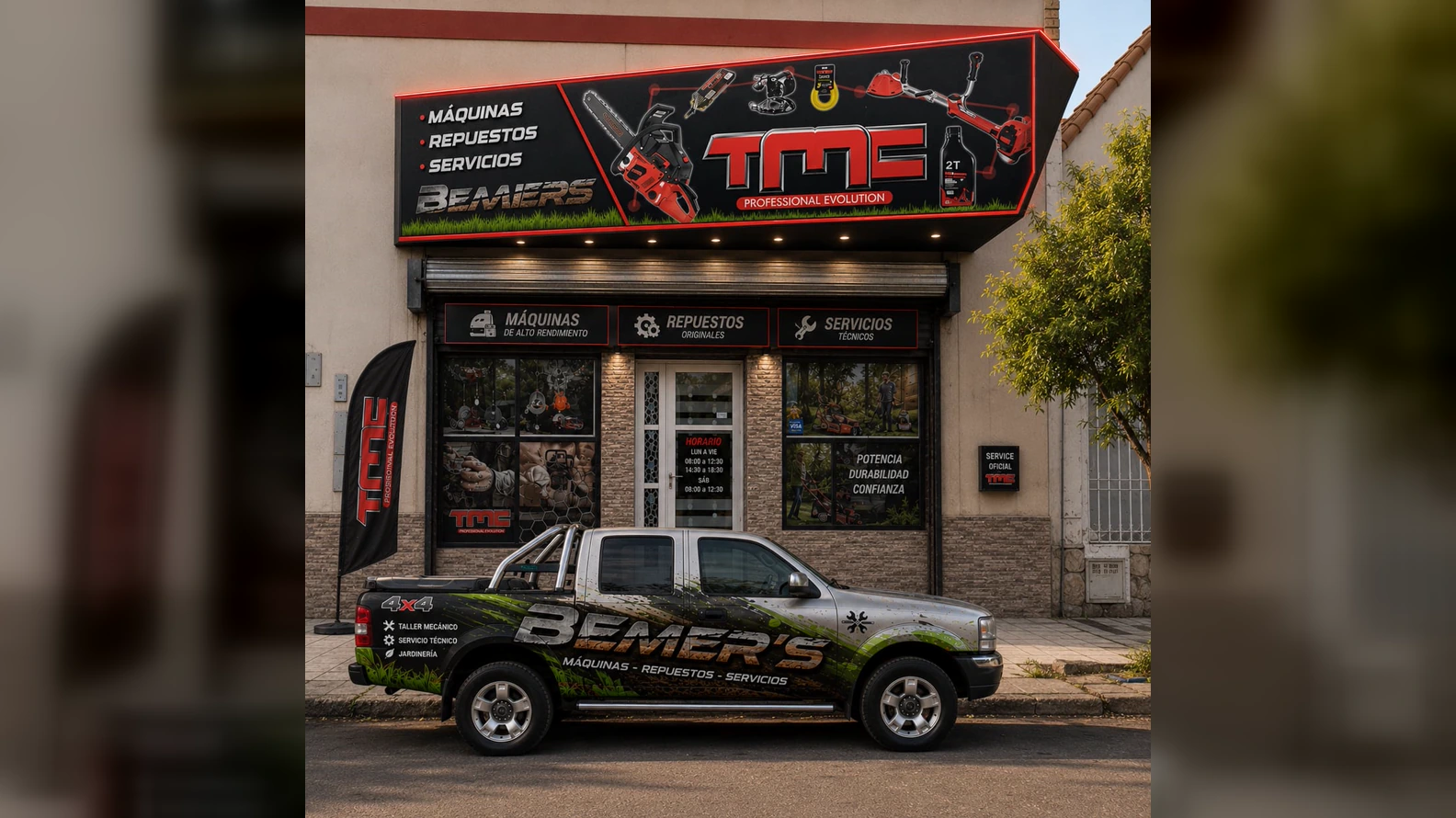 Frente del local Venrol repuestos para desmalezadoras y motosierras en Los Reartes Córdoba Argentina